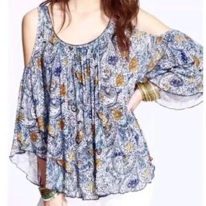 Free People - Chloe Boho Hippie Cold Shoulder Floral Print Long Sleeve Blouse SM